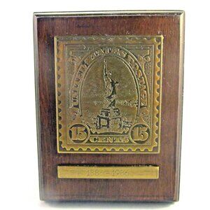 Vintage Avon Liberty 1886-1986 Bronze Plaque Wooden Wall Decor Collectible